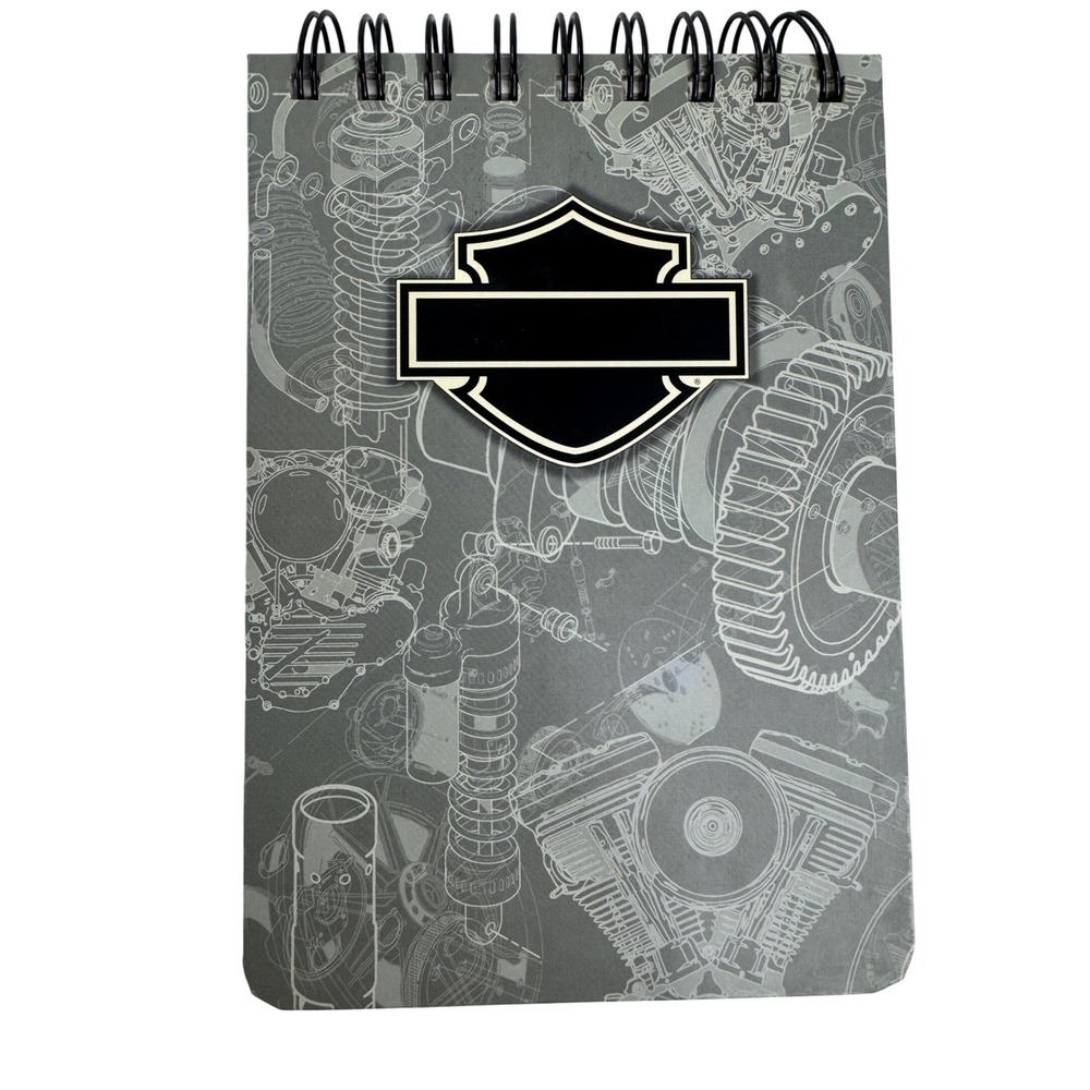 Harley-Davidson‎ Engine Blueprint Spiral Pocket Notebook Bar & Shield Logo Grey